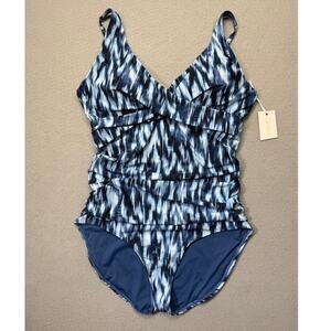 Anne Cole Women's Draped Underwire One-Piece Swimsuit Blue White 12 $108